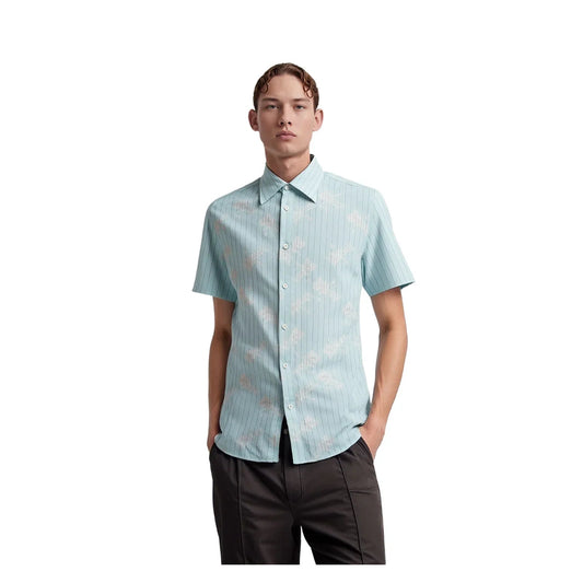 Ted Baker Ted Baker Mens Floral Shirt Turquoise Short Sleeve Cotton Smart Casual Size 3 M shirt RewearableUK