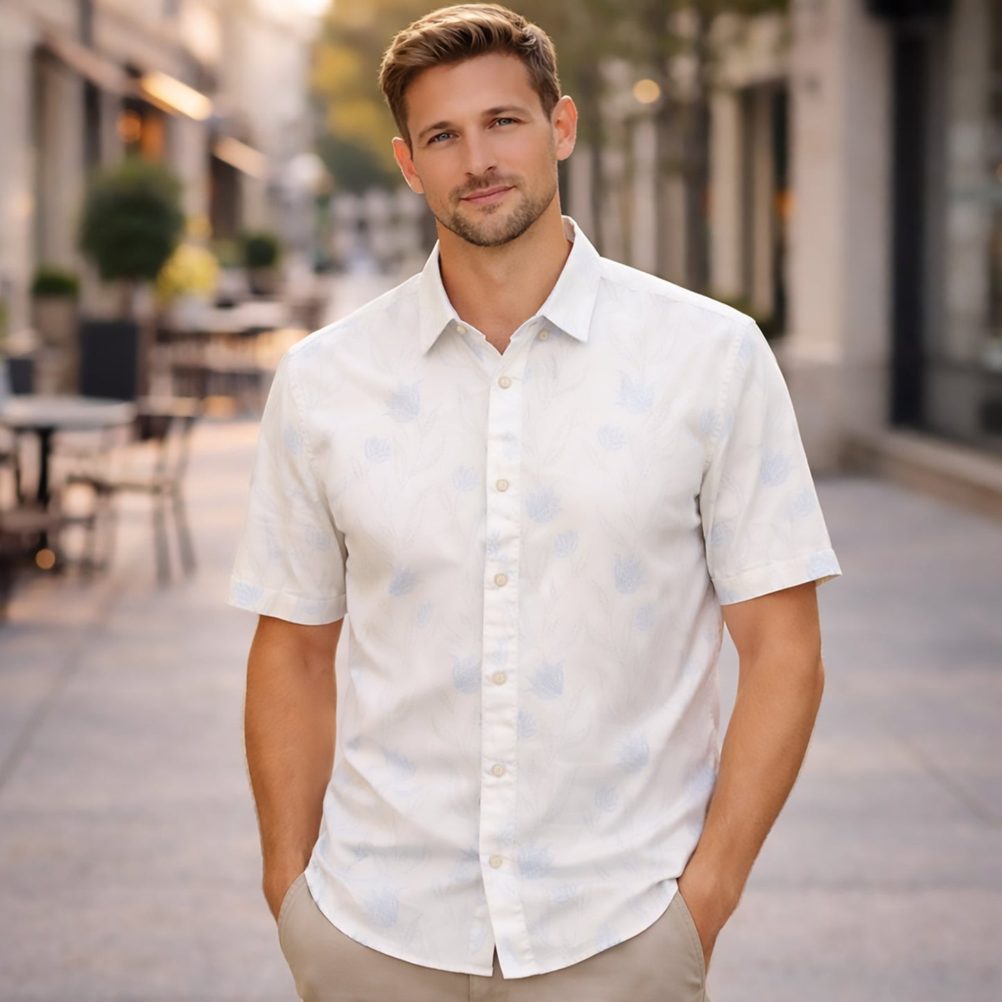 Ted Baker Men's Floral Short Sleeve Shirt White Blue | Men's Medium by Ted Baker – shirt | RewearableUK