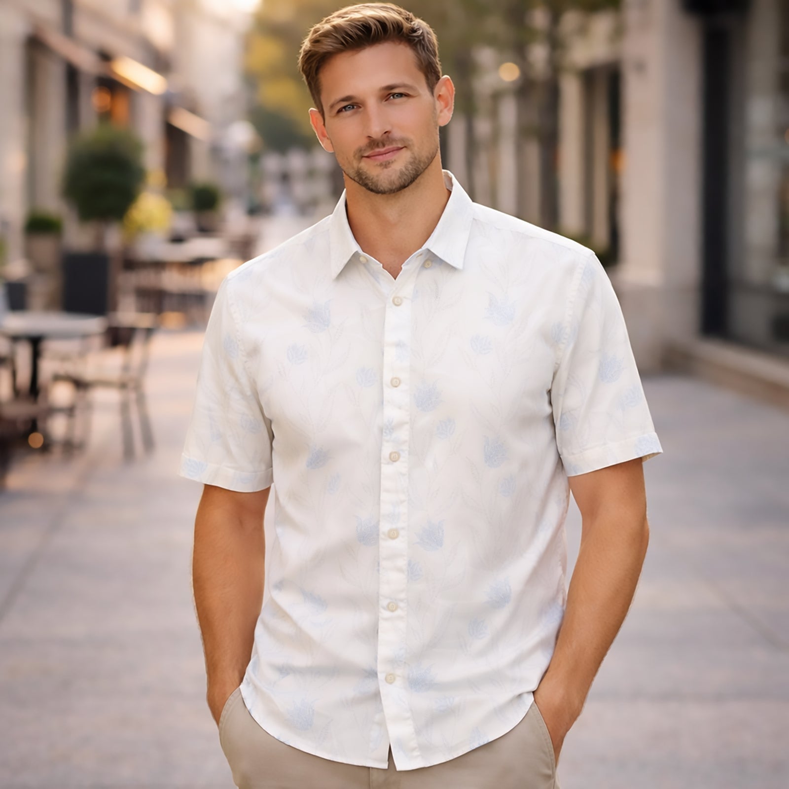 Ted Baker Men's Floral Short Sleeve Shirt White Blue | Men's Medium by Ted Baker – shirt | RewearableUK
