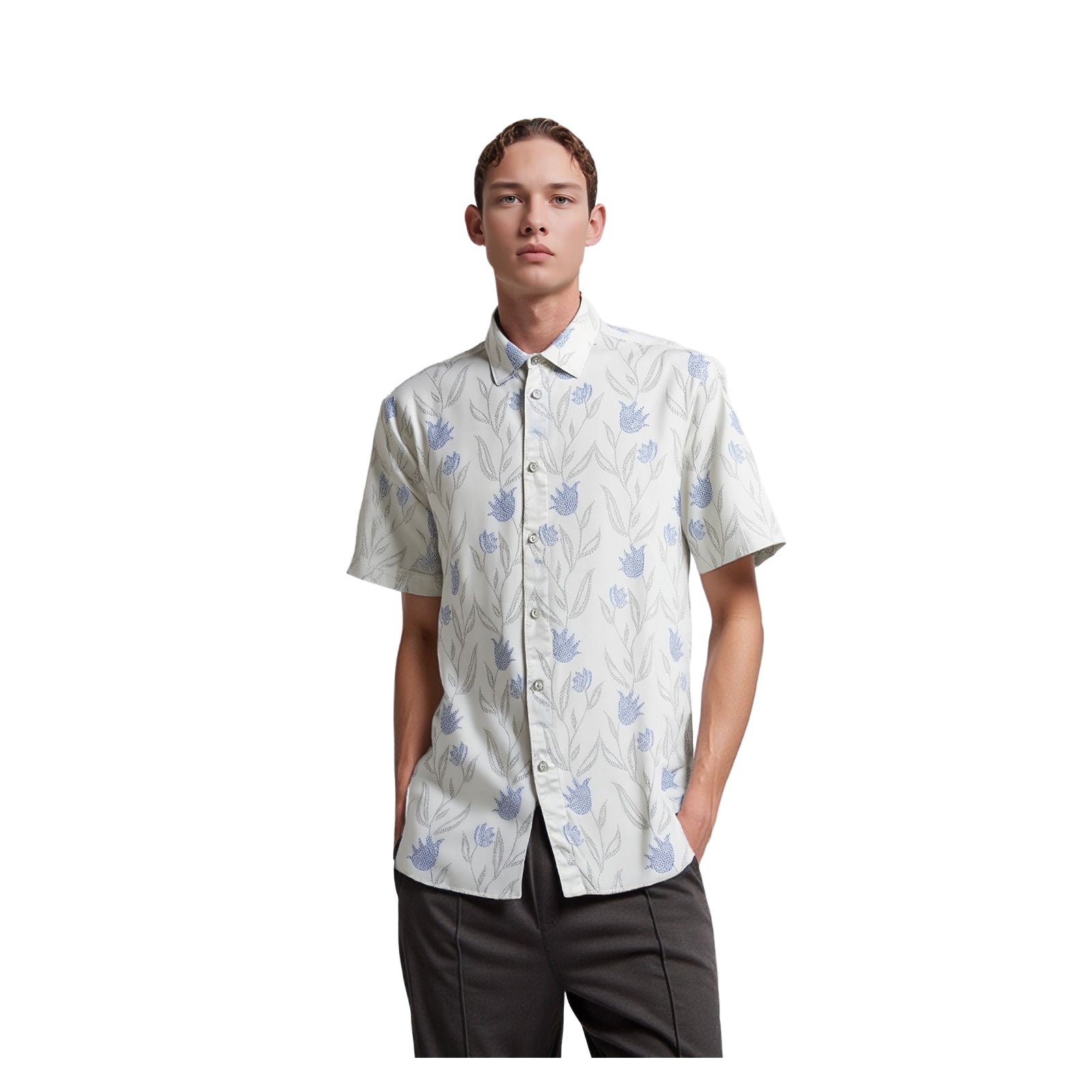 Ted Baker Men's Floral Short Sleeve Shirt White Blue | Men's Medium by Ted Baker – | RewearableUK
