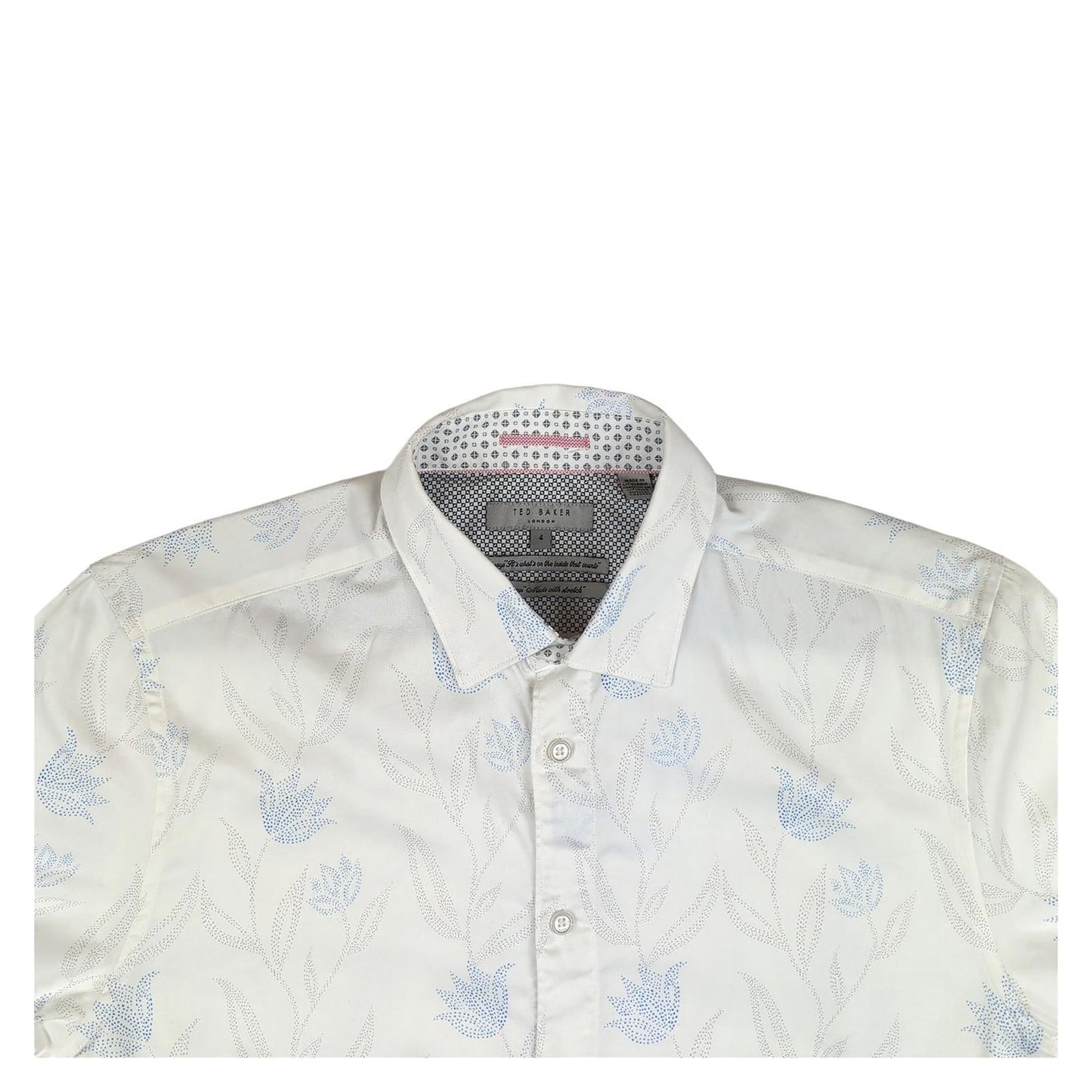 Ted Baker Men's Floral Short Sleeve Shirt White Blue Size 3 Medium Smart Casual by Ted Baker – | RewearableUK