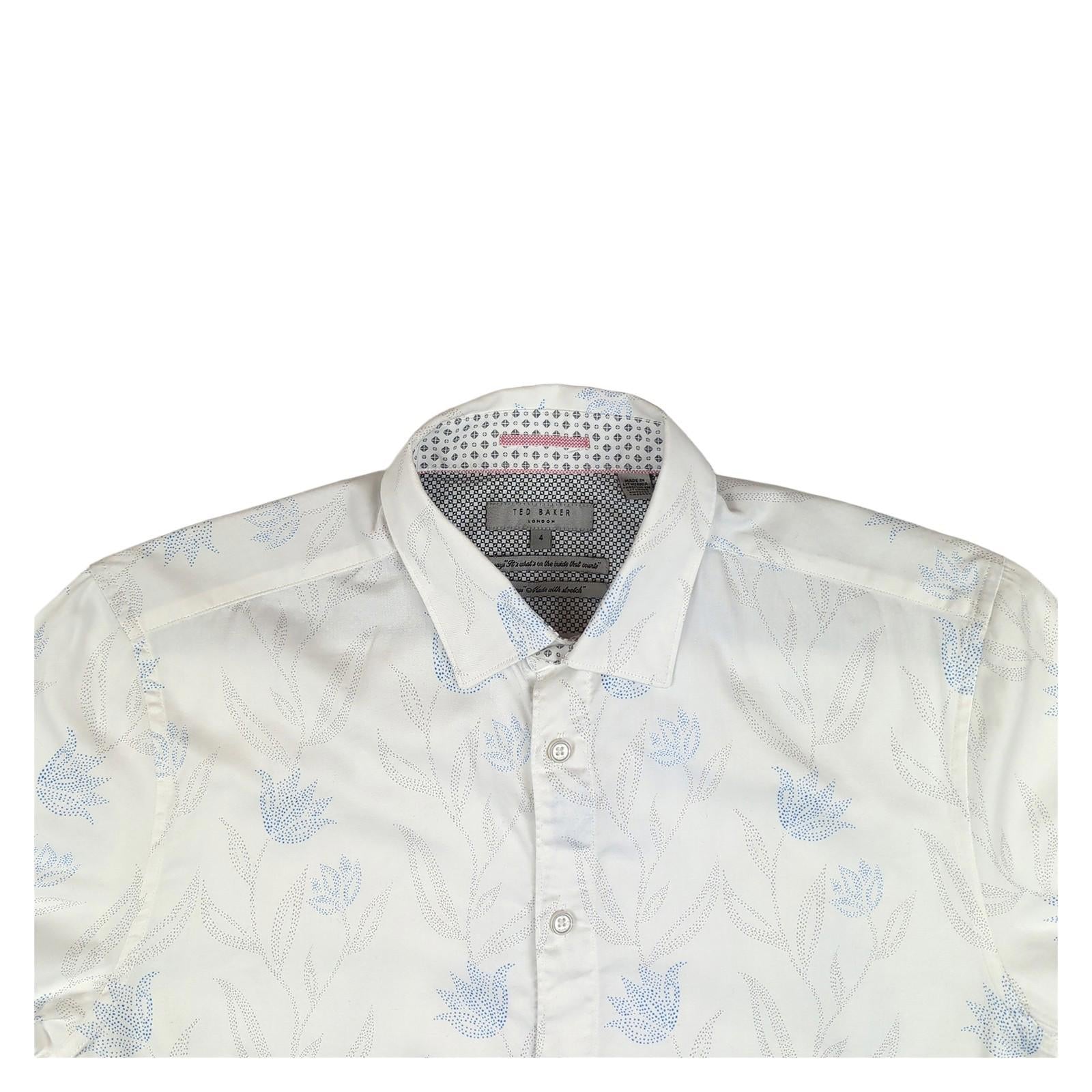 Ted Baker Men's Floral Short Sleeve Shirt White Blue Size 3 Medium Smart Casual by Ted Baker – | RewearableUK