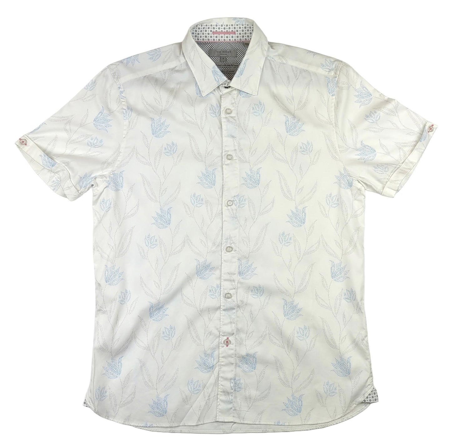 Ted Baker Men's Floral Short Sleeve Shirt White Blue Size 3 Medium Smart Casual by Ted Baker – | RewearableUK