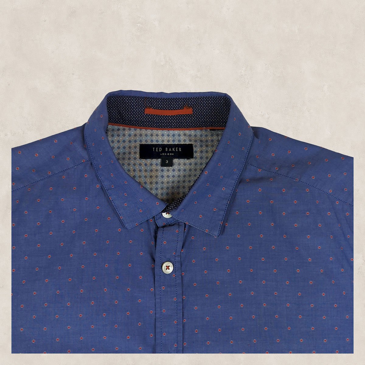 Ted Baker Men's Geometric Short Sleeve Shirt | Blue | Size 3 (M) by Ted Baker – shirt | RewearableUK