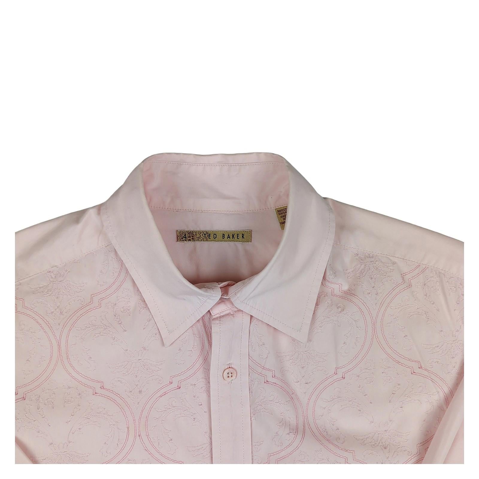 Ted Baker Ted Baker Mens Shirt L Large Pink Floral Print Long Sleeve Cotton Casual Used shirt RewearableUK