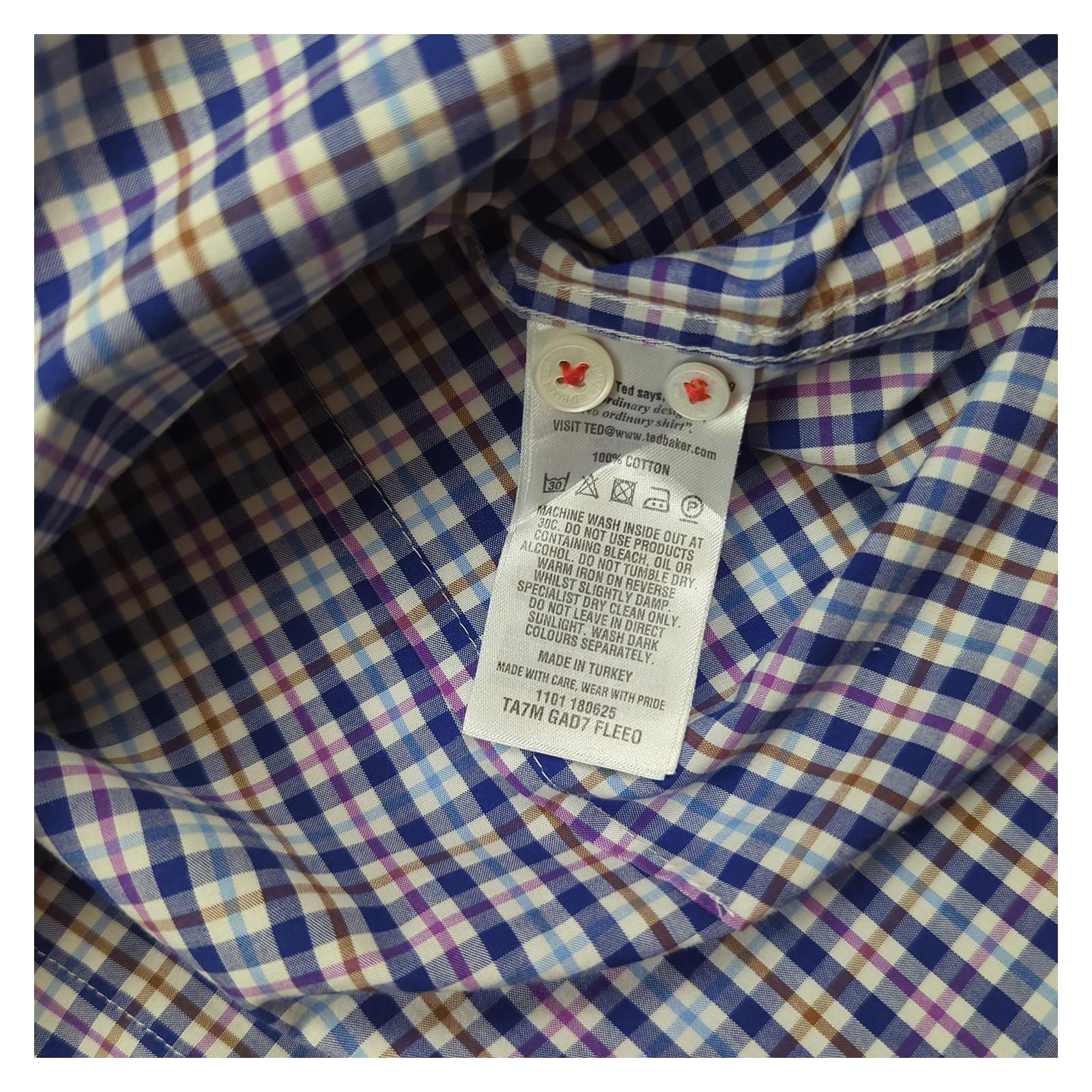 Ted Baker TED BAKER Mens Shirt Large Size 4 Check Pattern Long Sleeve Cotton Casual Top shirt RewearableUK