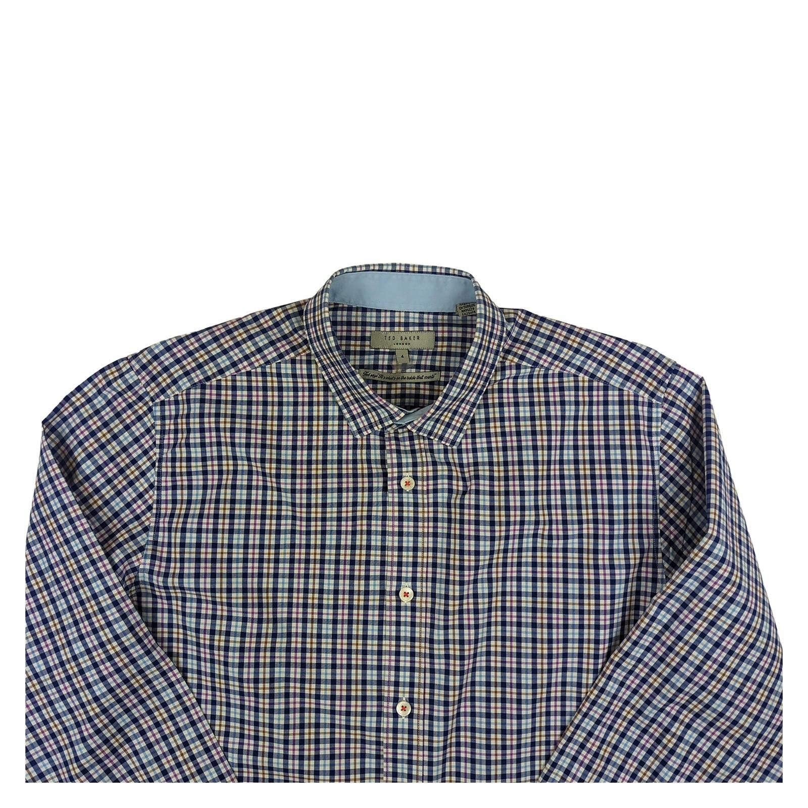 Ted Baker TED BAKER Mens Shirt Large Size 4 Check Pattern Long Sleeve Cotton Casual Top shirt RewearableUK