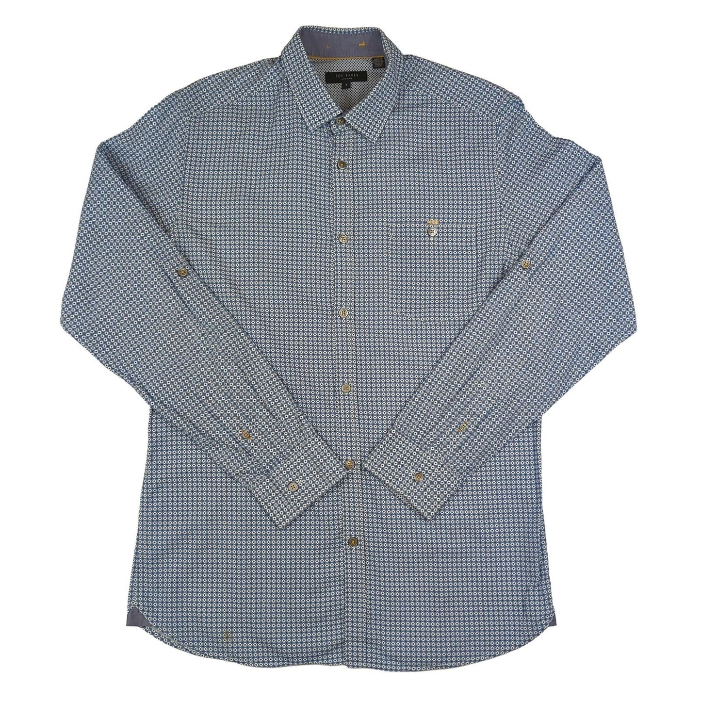 Ted Baker Ted Baker Mens Shirt Medium Size 3 Blue Geometric Print Long Sleeve Cotton Casua shirt RewearableUK
