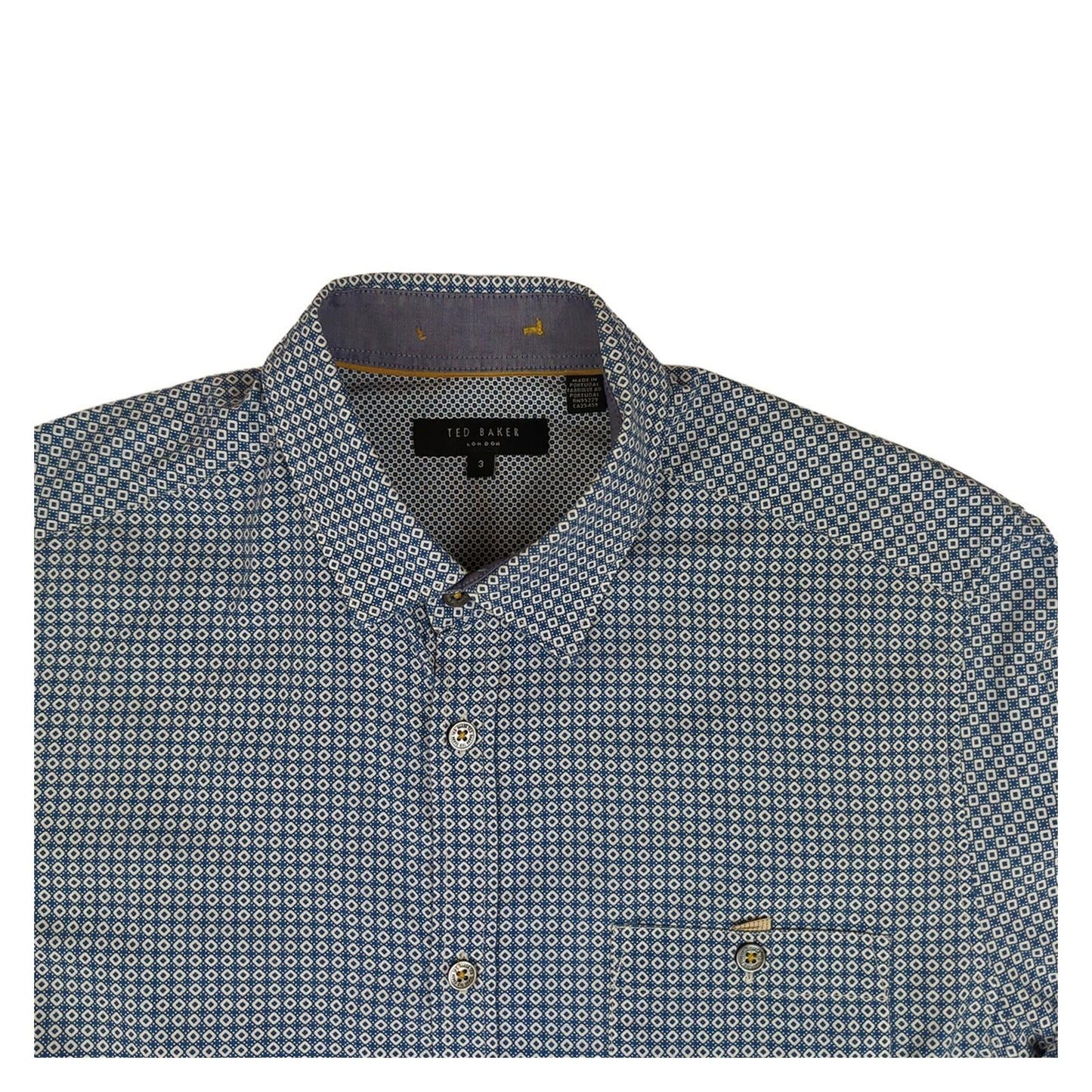 Ted Baker Ted Baker Mens Shirt Medium Size 3 Blue Geometric Print Long Sleeve Cotton Casua shirt RewearableUK