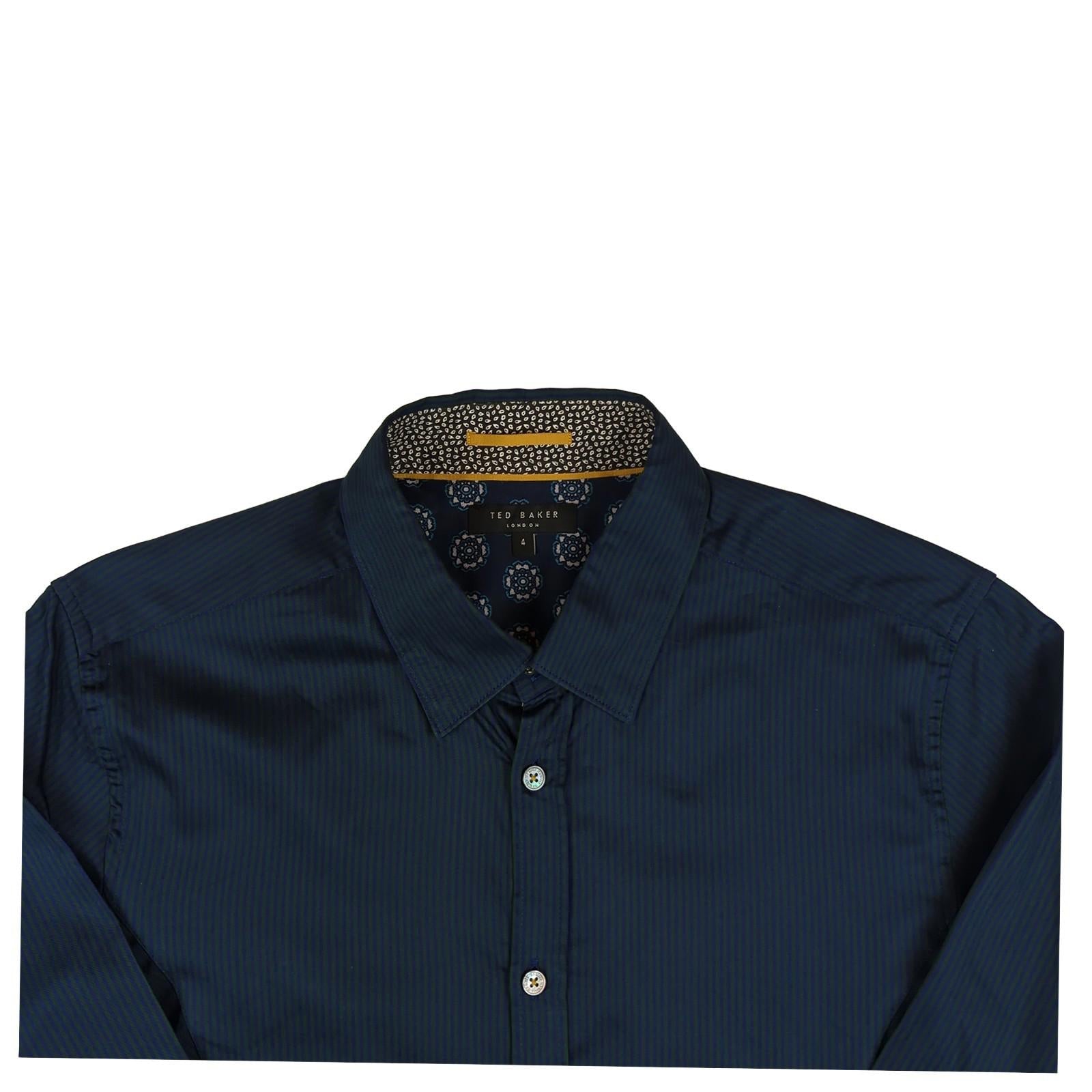Ted Baker Ted Baker Men’s Shirt Size L Navy Blue Striped Cotton Long Sleeve Smart Casual shirt RewearableUK