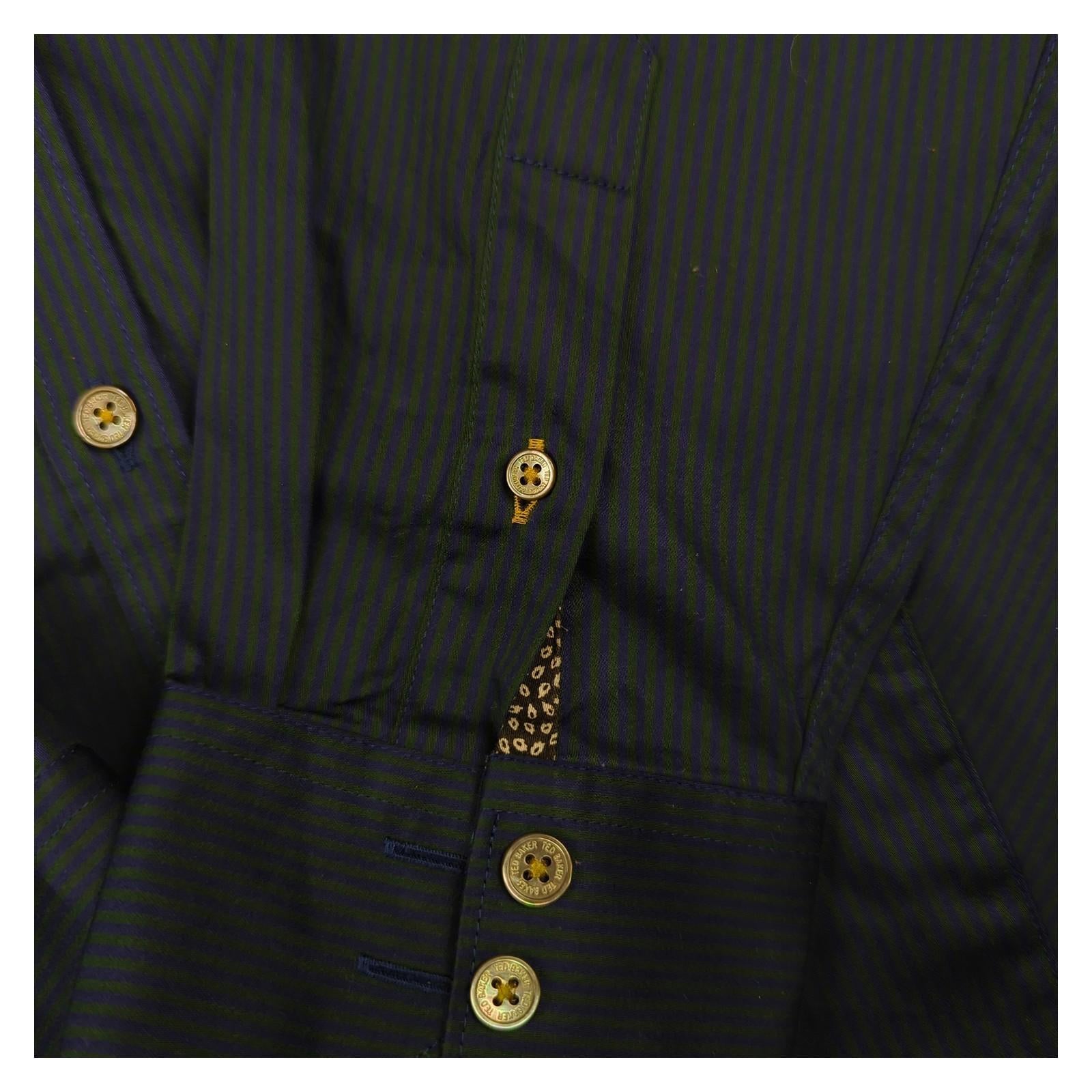 Ted Baker Ted Baker Men’s Shirt Size L Navy Blue Striped Cotton Long Sleeve Smart Casual shirt RewearableUK