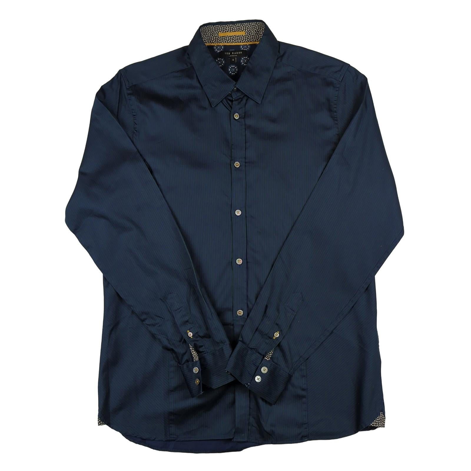 Ted Baker Ted Baker Men’s Shirt Size L Navy Blue Striped Cotton Long Sleeve Smart Casual shirt RewearableUK