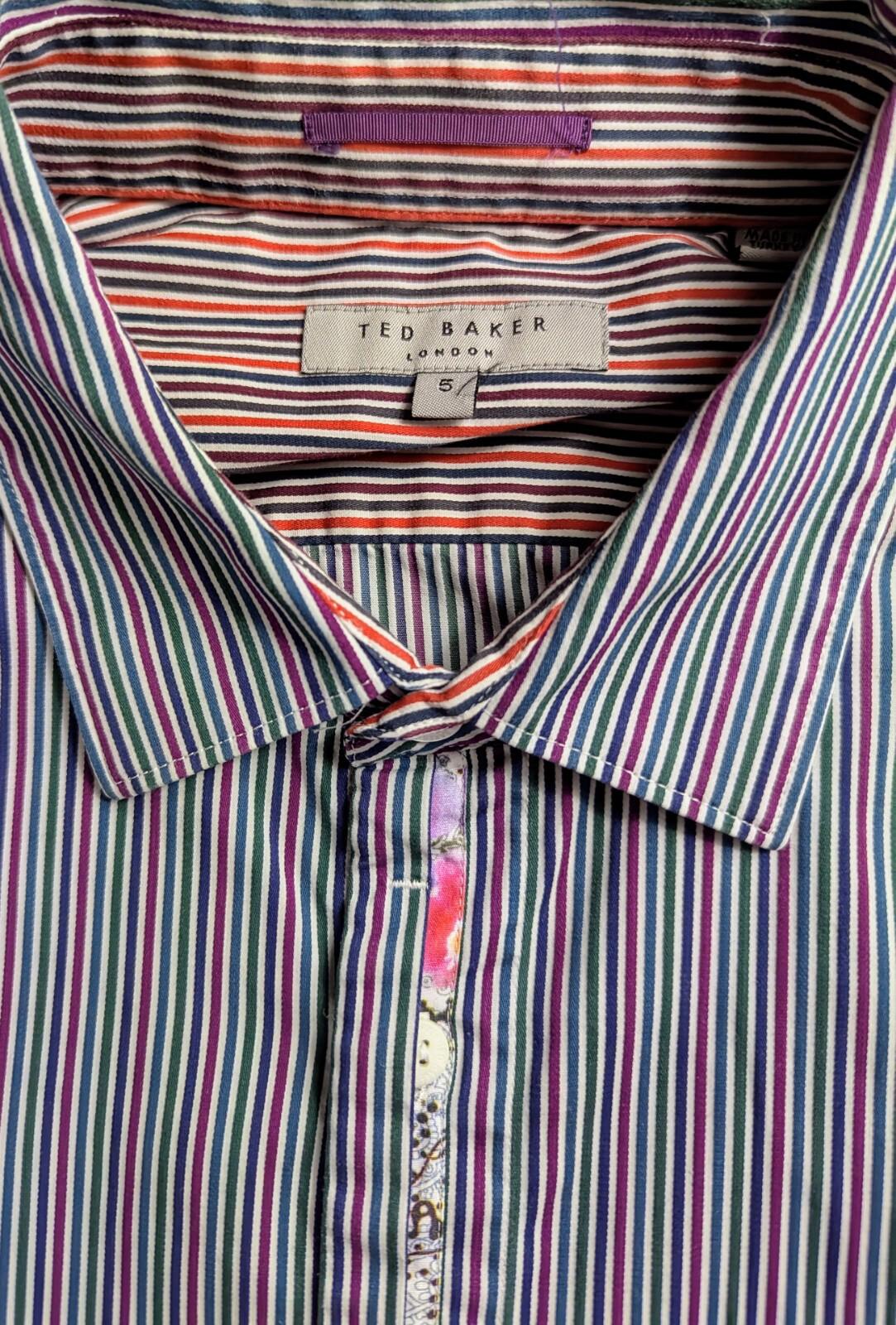 Ted Baker Ted Baker Mens Shirt XL Size 5 Multicolour Stripe Long Sleeve Cotton Casual Top shirt RewearableUK