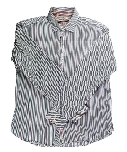 Ted Baker Ted Baker Mens Shirt XL Size 5 Multicolour Stripe Long Sleeve Cotton Casual Top shirt RewearableUK