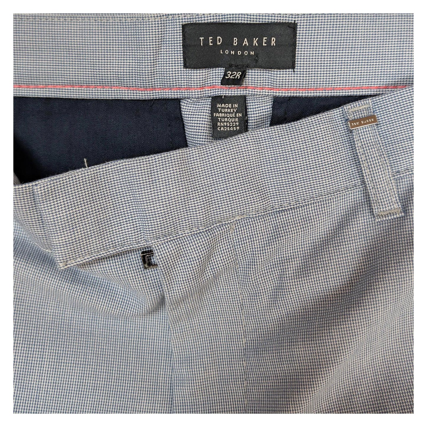 ted baker mens smart tailored trousers size 32 r light blue micro check by Baker – | RewearableUK