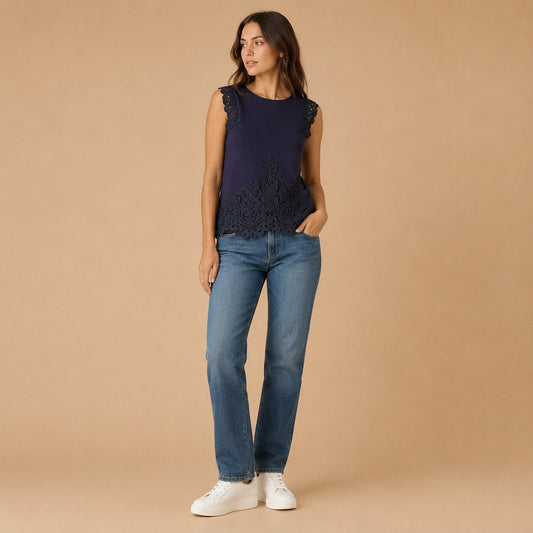 Ted Baker Navy Cutwork Lace Sleeveless Top Size 2 UK 10 – Top product photo 1 | RewearableUK