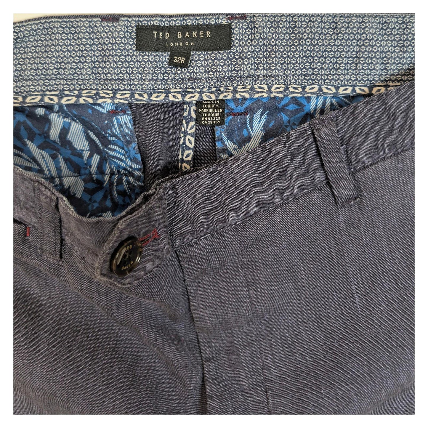 Ted Baker Navy Linen Blend Trousers Men's Size 32R Regular Smart Casual Summer by Baker – | RewearableUK