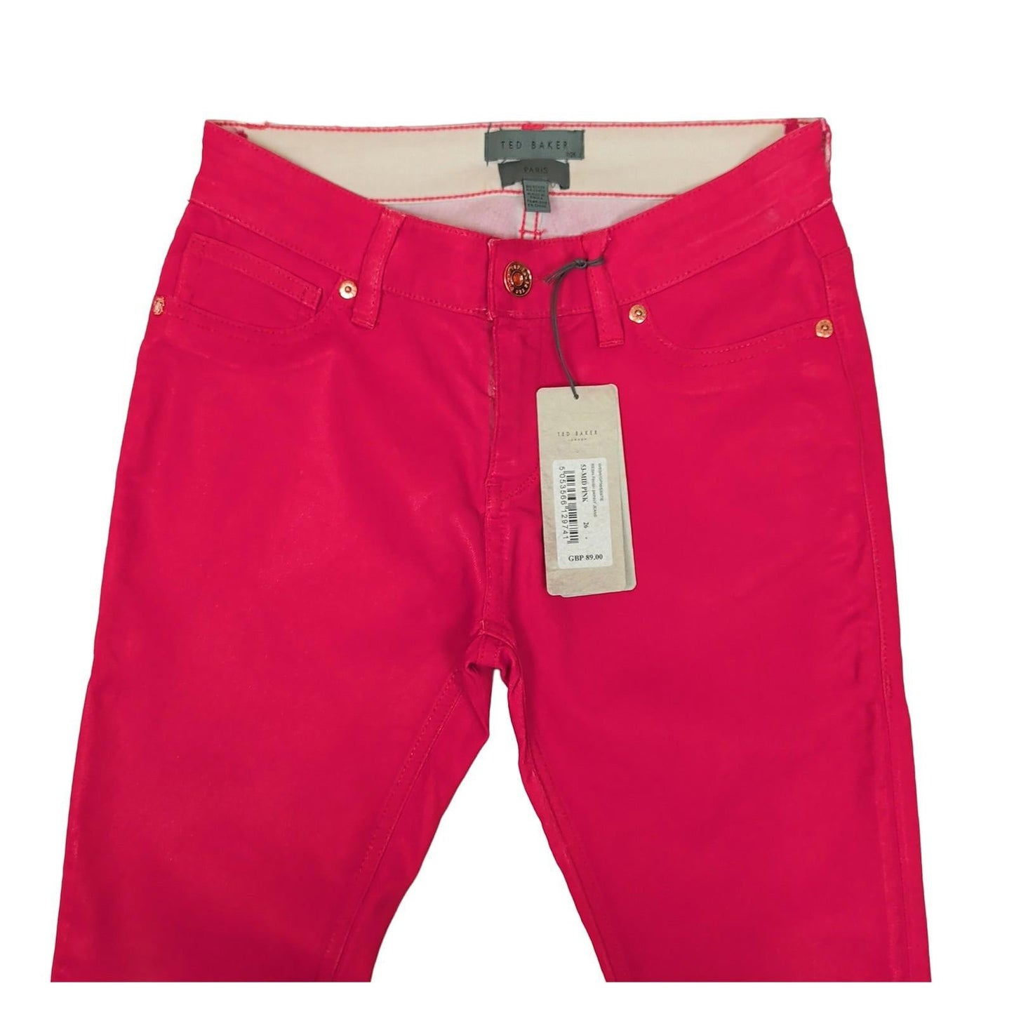 Ted Baker NWT Womens W26 Mid Pink Esstie Resin Finish Skinny Jeans Ankle Zip by Ted Baker – | RewearableUK