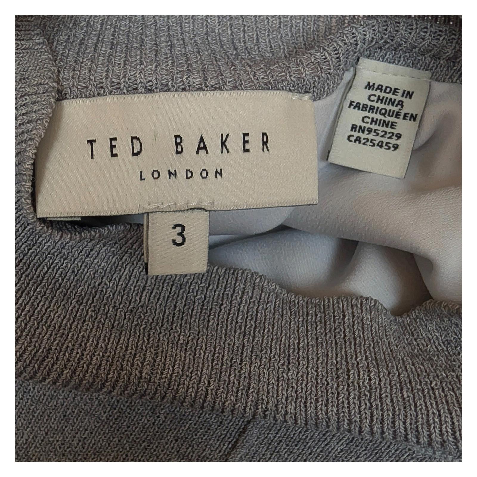 Ted Baker Popilia Grey Knit Jumper Size 3 UK 12 Mock Layer Shirt Hem Top Sweater by Ted Baker – | RewearableUK