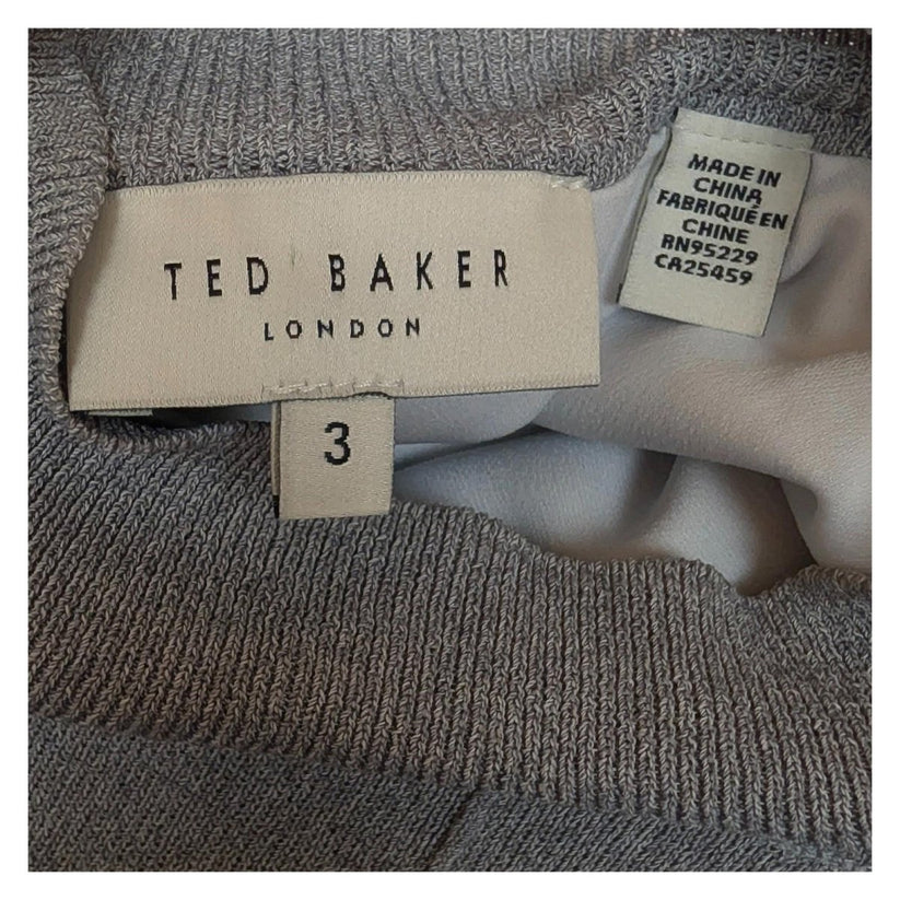 Ted Baker Popilia Grey Knit Jumper Size 3 UK 12 Mock Layer Shirt Hem Top Sweater by Ted Baker – | RewearableUK