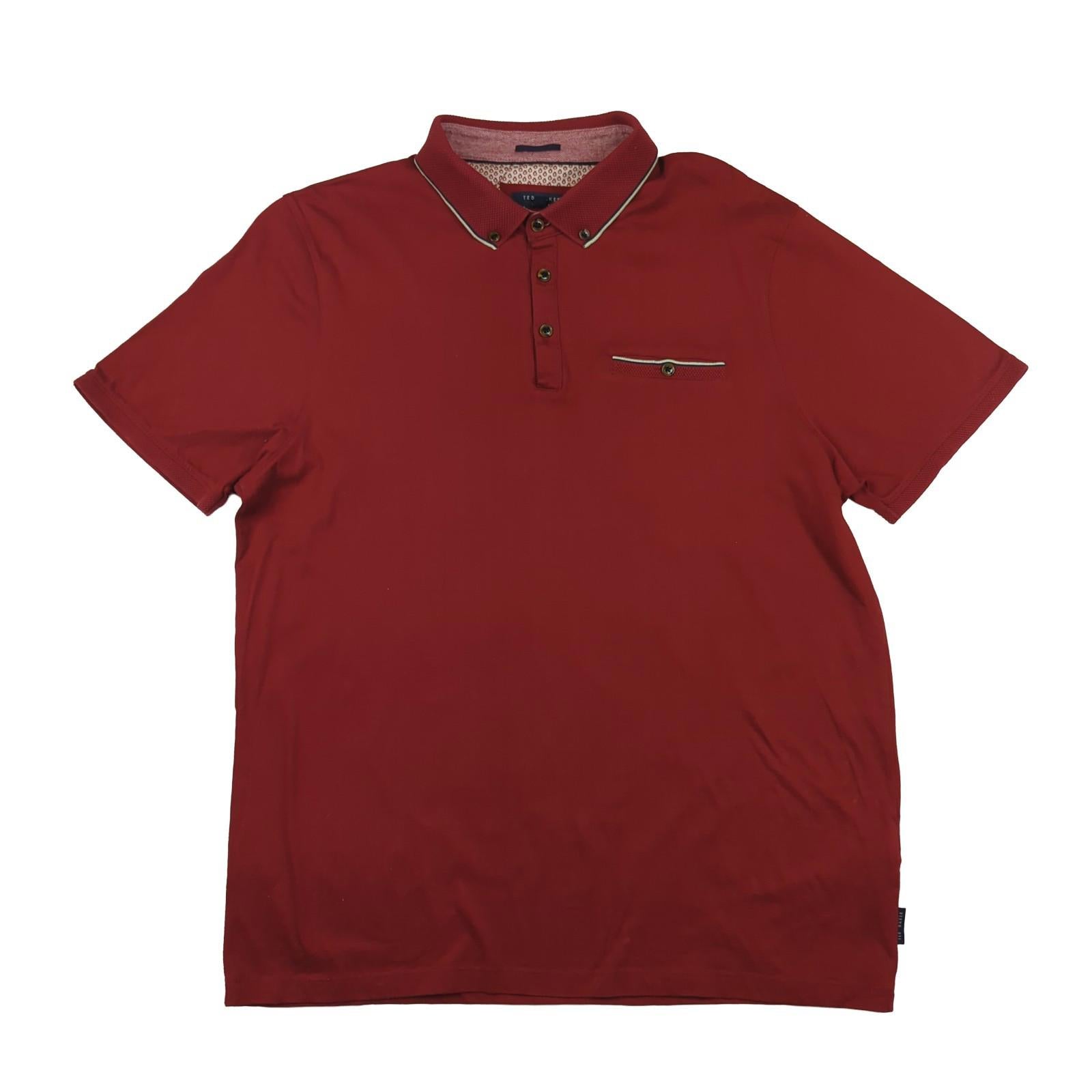 Ted Baker Ted Baker Red Cotton Polo Shirt Men's XXL Smart Casual Short Sleeve Top POLO RewearableUK