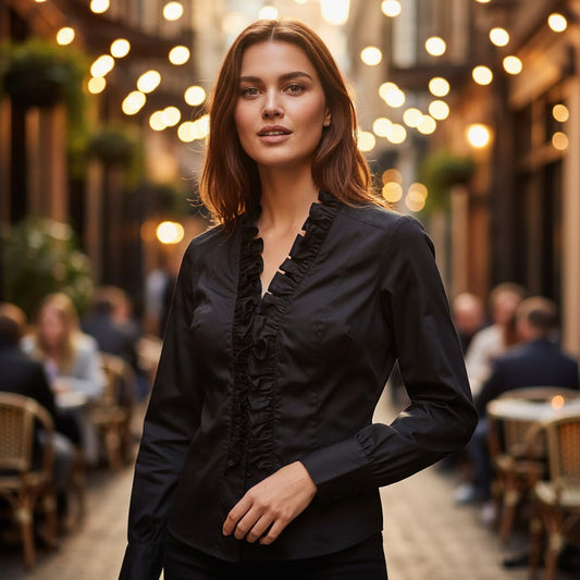 Ted Baker Ruffle Front Shirt Black | Women's Size 2 (UK 10) by Ted Baker – blouse | RewearableUK