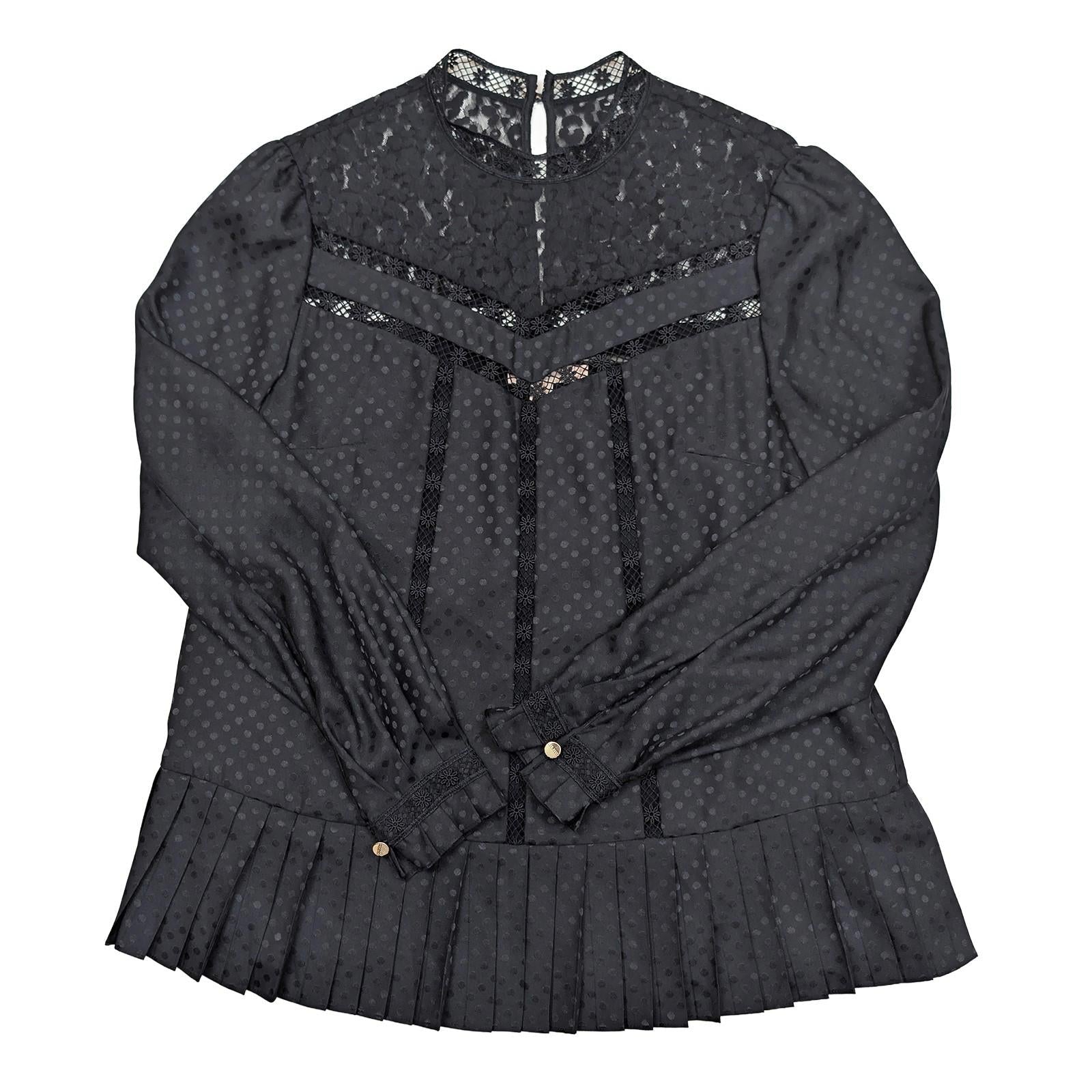 Ted Baker Shilli Top Size 1 UK 8 Black Polka Dot Lace Pleated Peplum Blouse by Ted Baker – | RewearableUK