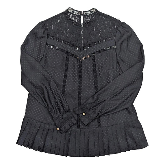 Ted Baker Shilli Top Size 1 UK 8 Black Polka Dot Lace Pleated Peplum Blouse by Ted Baker – | RewearableUK