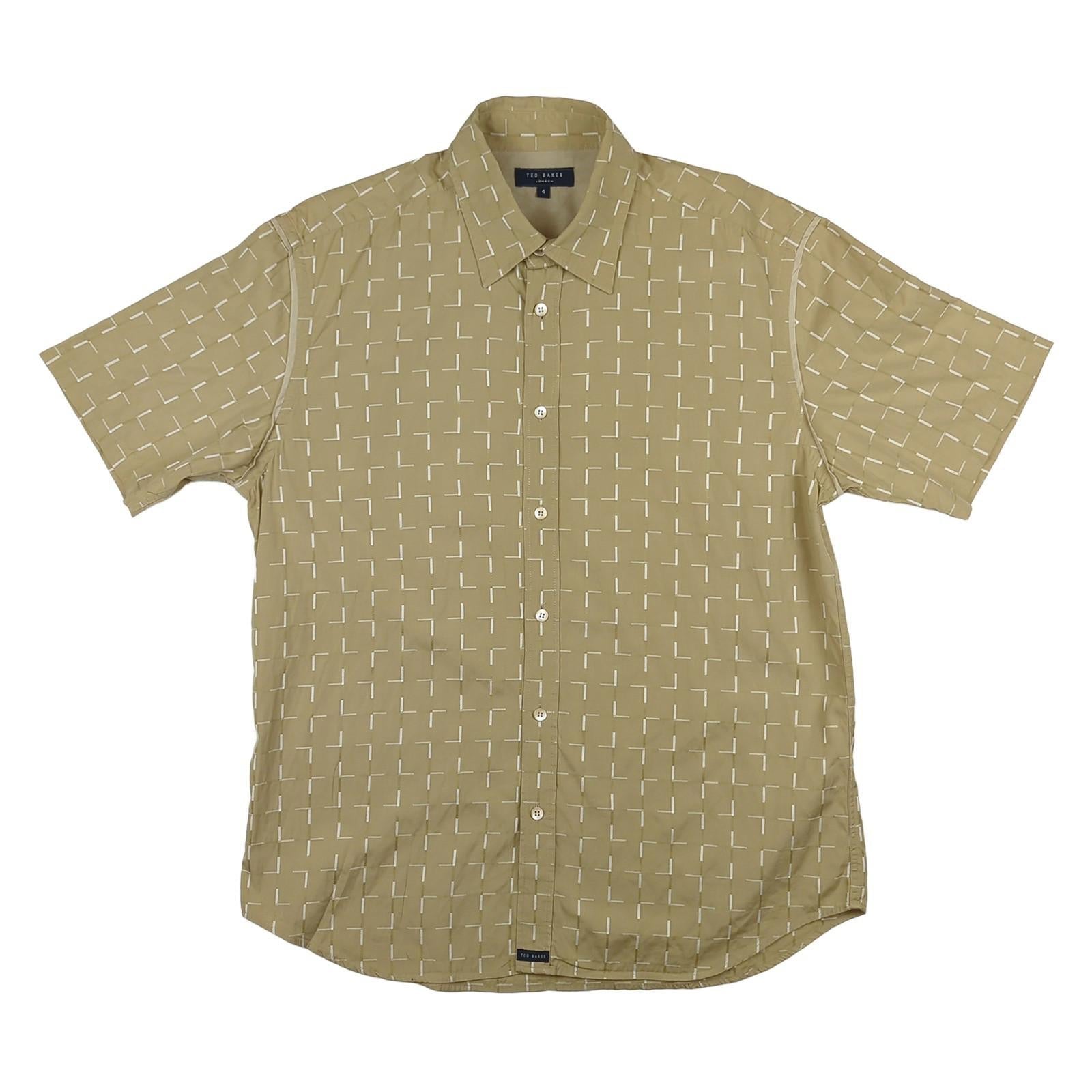Ted Baker Ted Baker Shirt Mens L Large Brown Check Short Sleeve Cotton Casual Button Up shirt RewearableUK