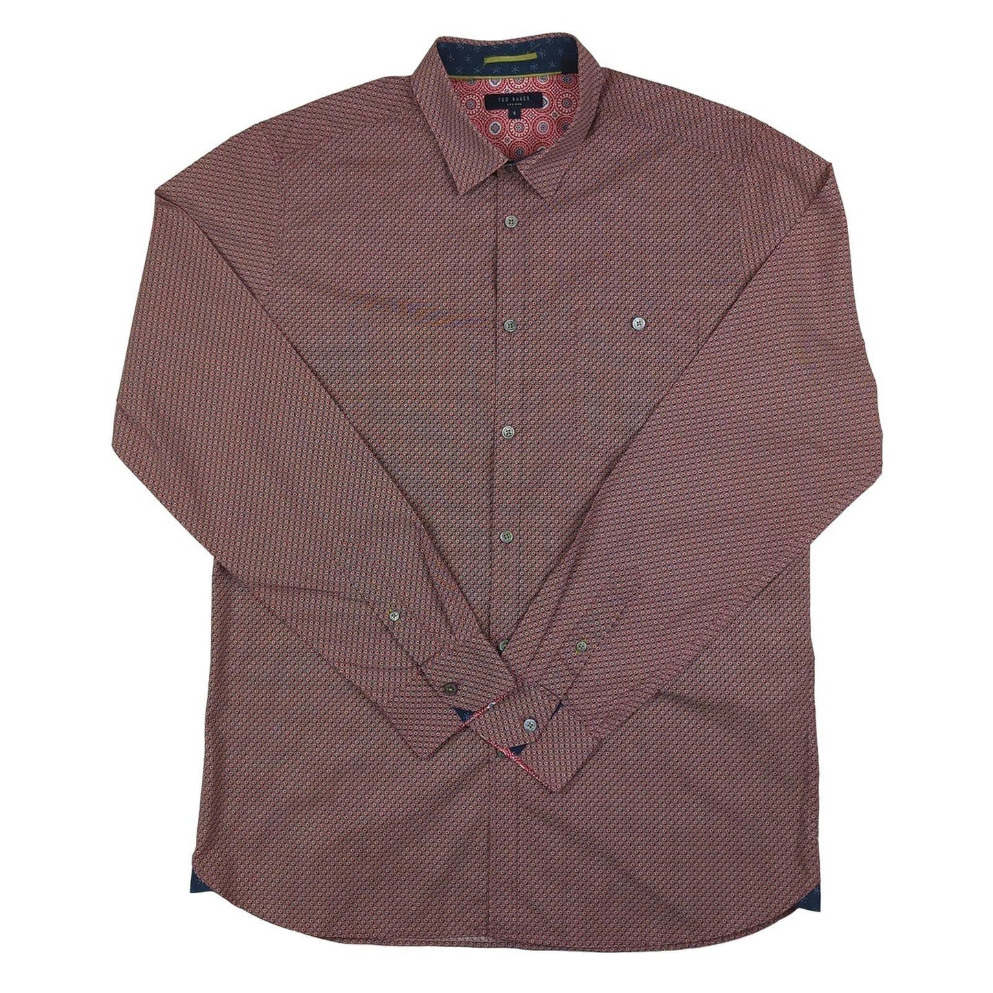 Ted Baker Ted Baker Shirt Mens XL 5 Red Geometric Print Long Sleeve Cotton Smart Casual shirt RewearableUK