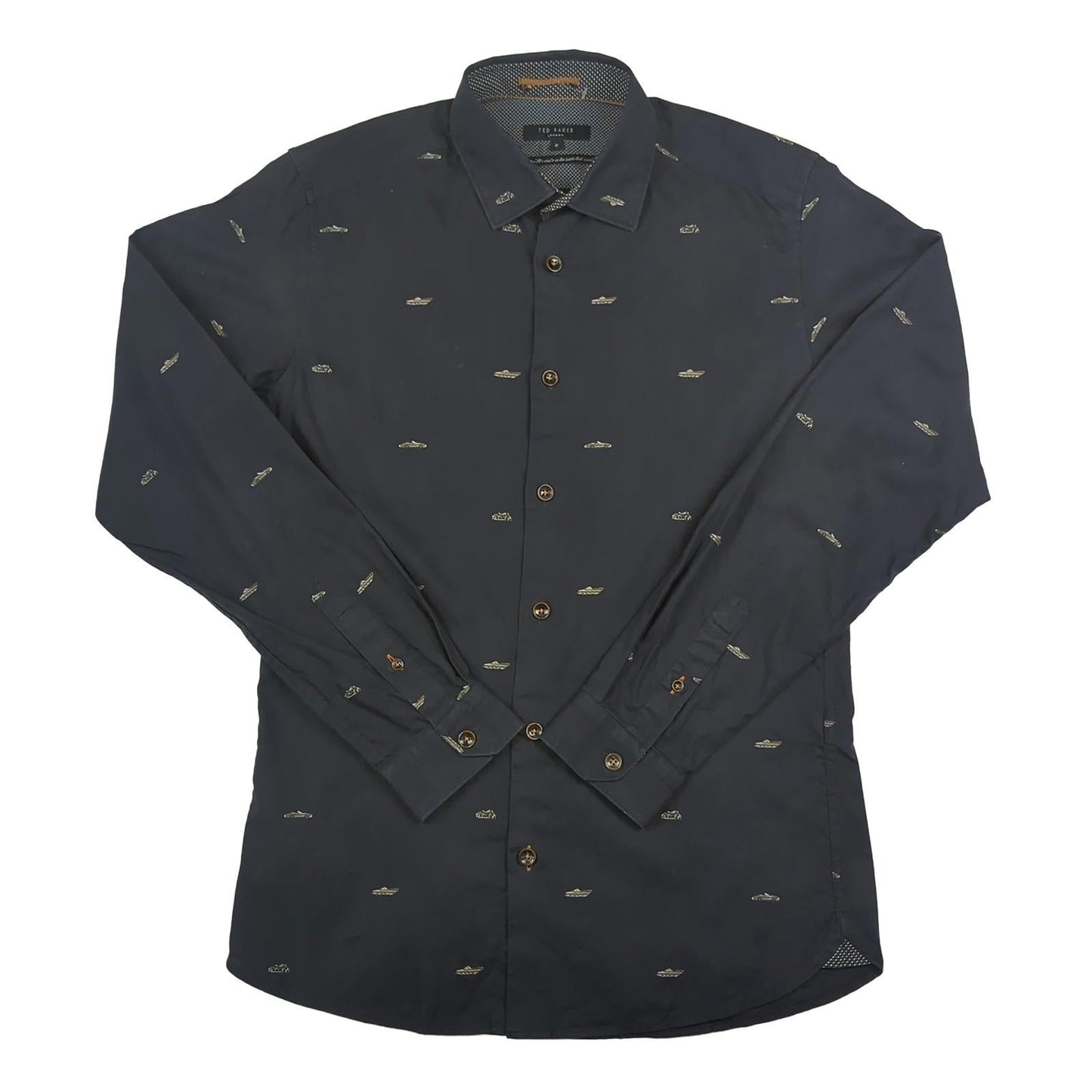 Ted Baker Ted Baker Shirt Size 2 Small Men’s Blue Fantasy Print Cotton Long Sleeve Casual Smart Top shirt RewearableUK