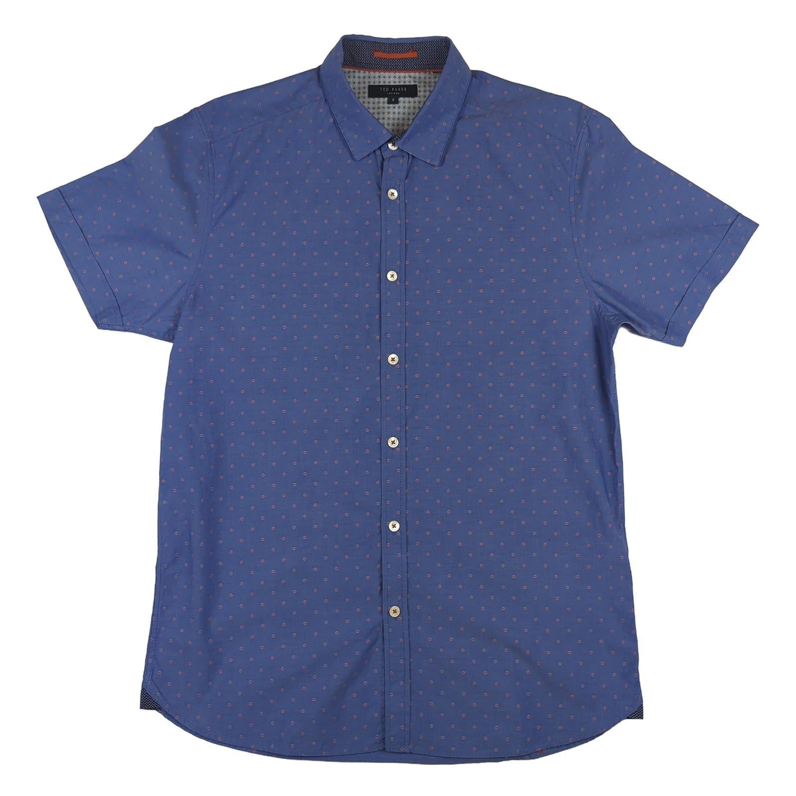Ted Baker Ted Baker Shirt Size 3 Medium Men’s Blue Geometric Cotton Short Sleeve Casual Smart Top shirt RewearableUK