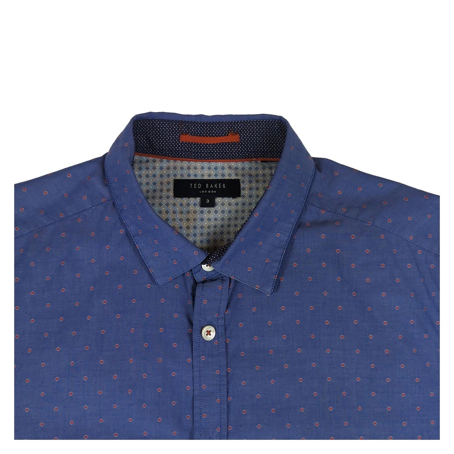 Ted Baker Ted Baker Shirt Size 3 Medium Men’s Blue Geometric Cotton Short Sleeve Casual Smart Top shirt RewearableUK