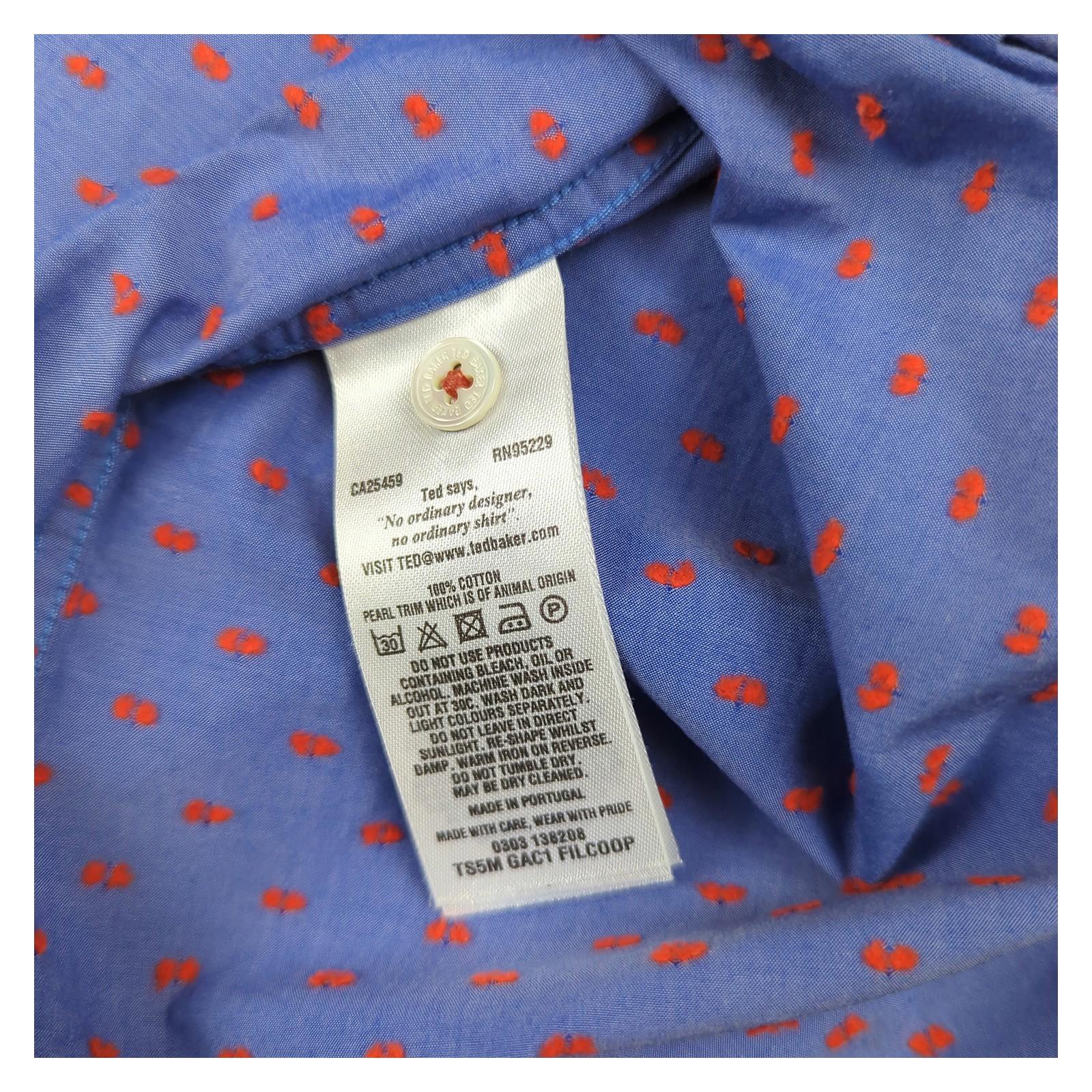 Ted Baker Ted Baker Shirt Size 3 Medium Men’s Blue Geometric Cotton Short Sleeve Casual Smart Top shirt RewearableUK