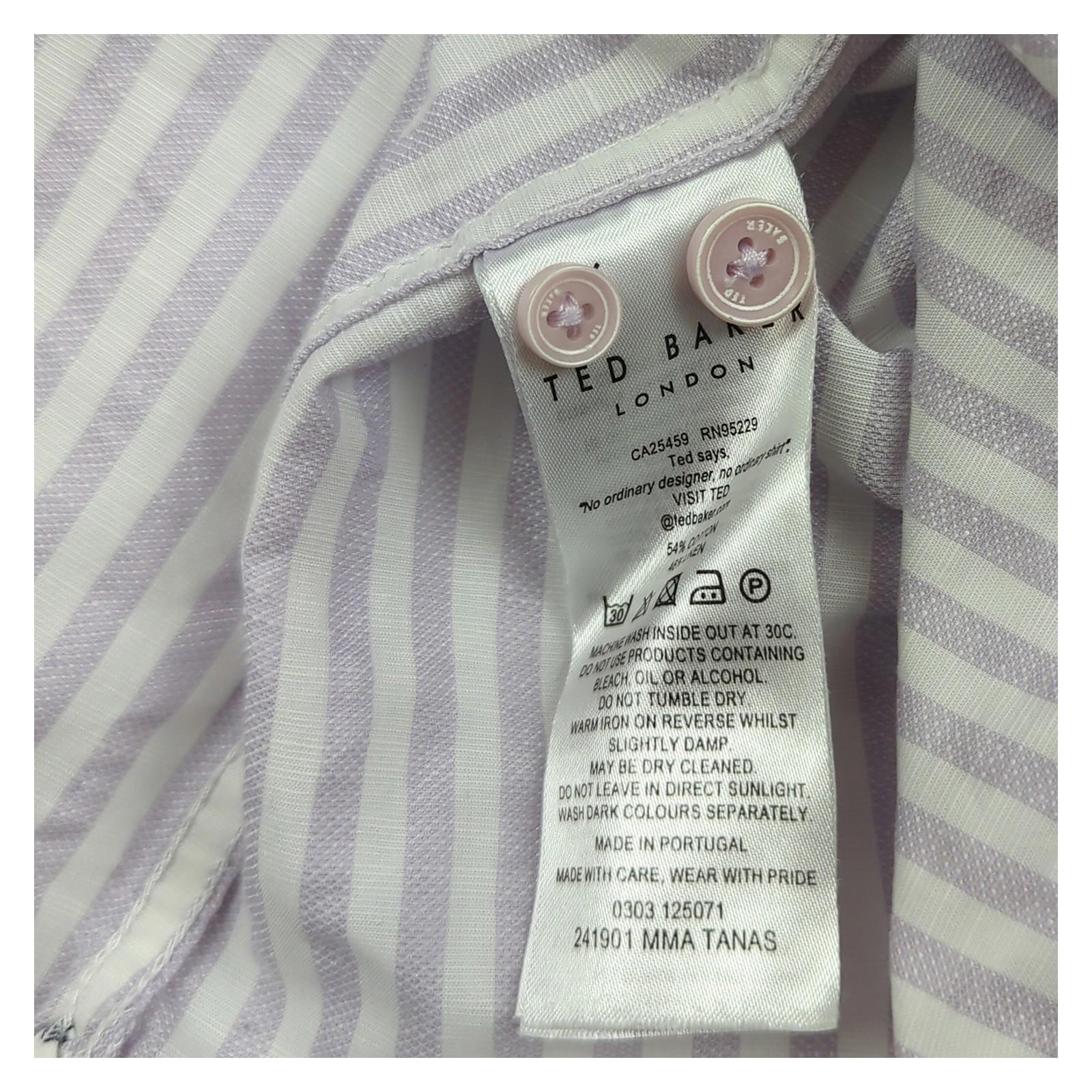 Ted Baker Ted Baker Shirt Size 4 Large Men’s Short Sleeve Cotton White Striped Casual Top shirt RewearableUK