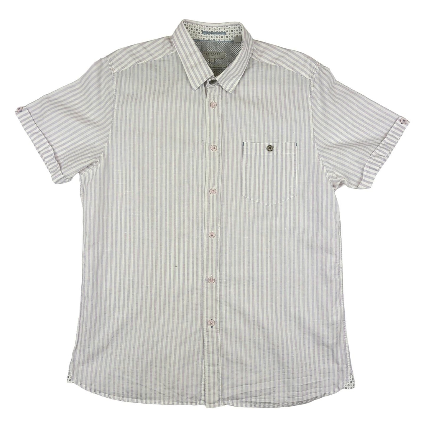 Ted Baker Ted Baker Shirt Size 4 Large Men’s Short Sleeve Cotton White Striped Casual Top shirt RewearableUK