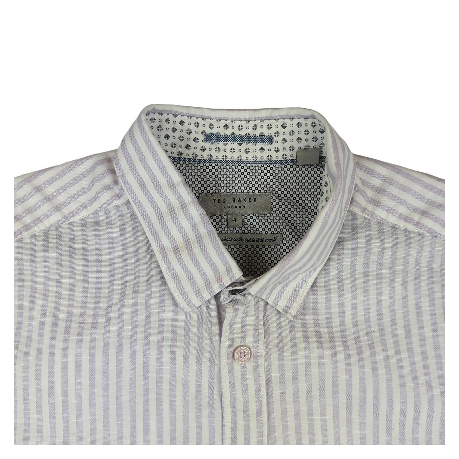 Ted Baker Ted Baker Shirt Size 4 Large Men’s Short Sleeve Cotton White Striped Casual Top shirt RewearableUK