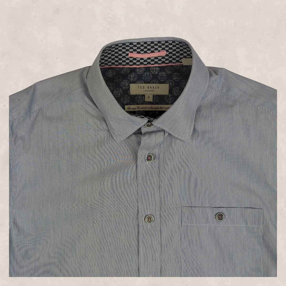 Ted Baker Short Sleeve Shirt Blue Micro Stripe | Men's Small (Size 2) by Ted Baker – shirt | RewearableUK