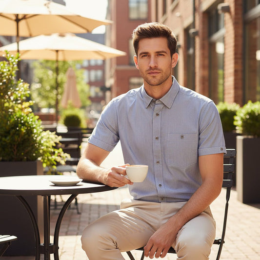 Ted Baker Short Sleeve Shirt Blue Micro Stripe | Men's Small (Size 2) by Ted Baker – shirt | RewearableUK