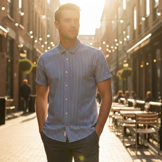 Ted Baker Size 4 Large Blue Striped Short Sleeve Cotton Shirt Men's by Ted Baker – shirt | RewearableUK