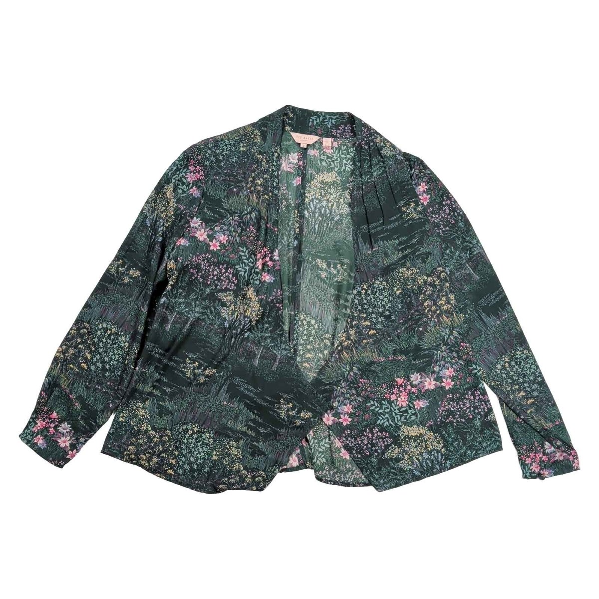 Ted Baker Thessie Wrap Blouse Size 3 UK 12 Dark Green Floral Long Sleeve – product photo 1 | RewearableUK