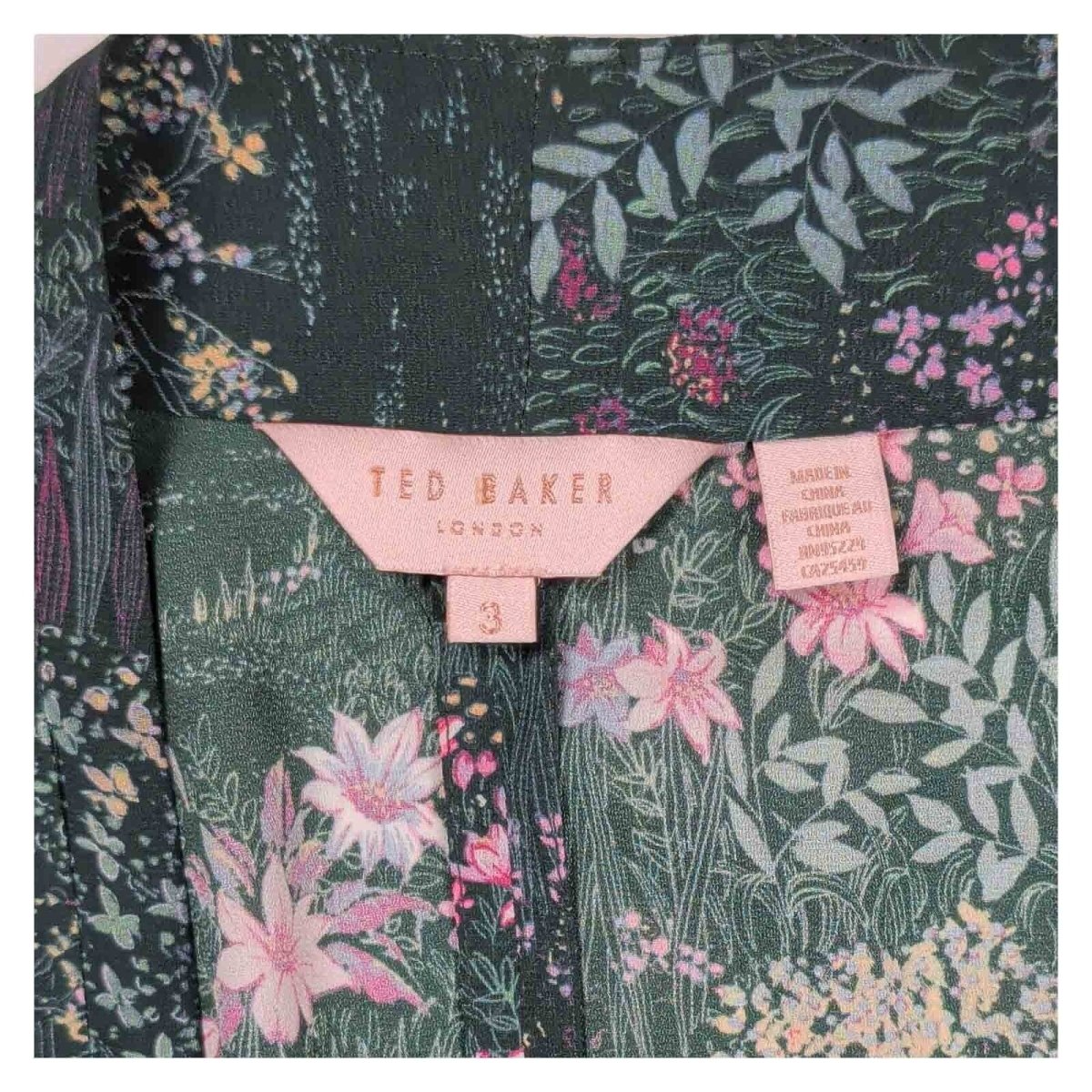 Ted Baker Thessie Wrap Blouse Size 3 UK 12 Dark Green Floral Long Sleeve – product photo 3 | RewearableUK
