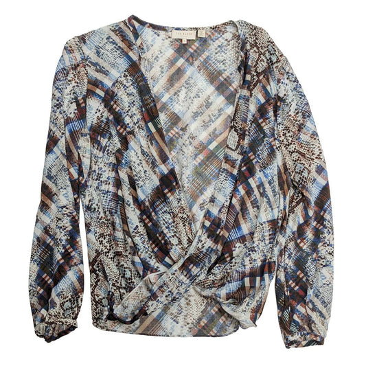 Ted Baker Top Size 3 UK 12 Lyzaa Snake Plaid Check Wrap Front Long Sleeve Blouse by Ted Baker – | RewearableUK