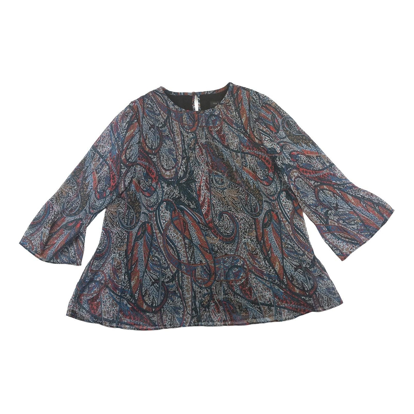 Ted Baker Top UK 12 (Size 3) Paisley Print Bell Sleeve Blouse Metallic Thread by Ted Baker – | RewearableUK