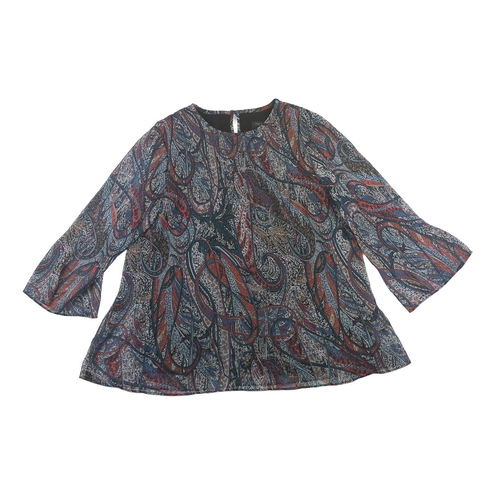 Ted Baker Top UK 12 (Size 3) Paisley Print Bell Sleeve Blouse Metallic Thread by Ted Baker – | RewearableUK