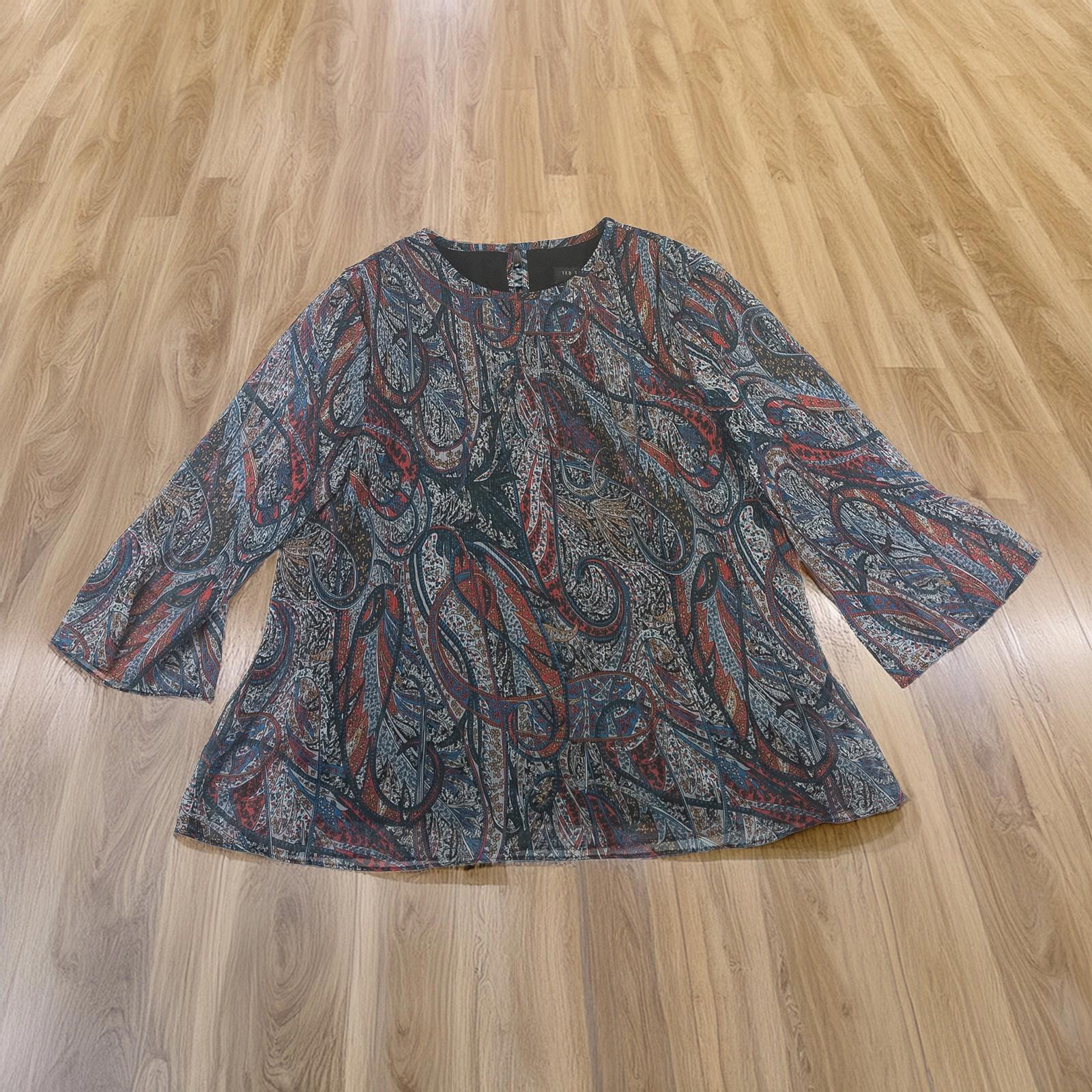 Ted Baker Top UK 12 (Size 3) Paisley Print Bell Sleeve Blouse Metallic Thread by Ted Baker – | RewearableUK