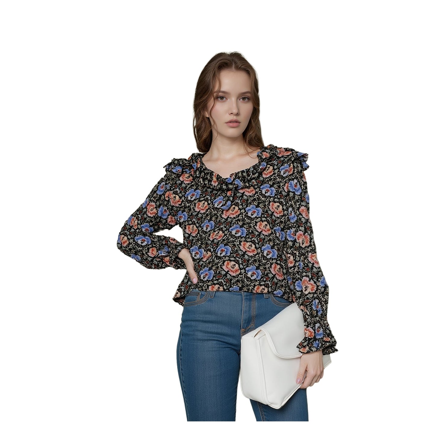 Ted Baker Woman Floral Blouse Size 3 UK 12 Tifnie Sheer Ruffle Made Britain by Ted Baker – | RewearableUK