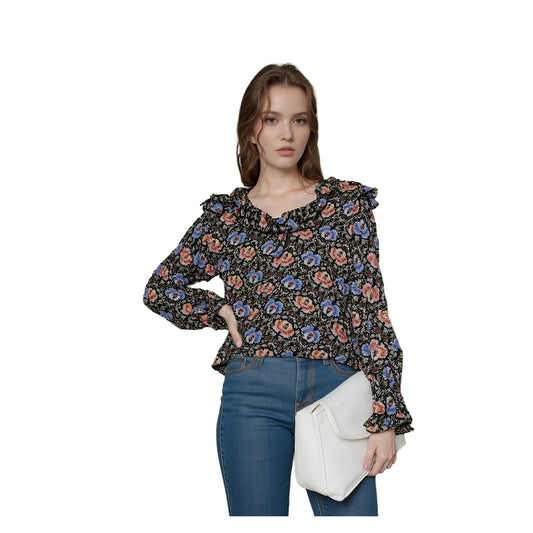 Ted Baker Woman Floral Blouse Size 3 UK 12 Tifnie Sheer Ruffle Made Britain by Ted Baker – | RewearableUK