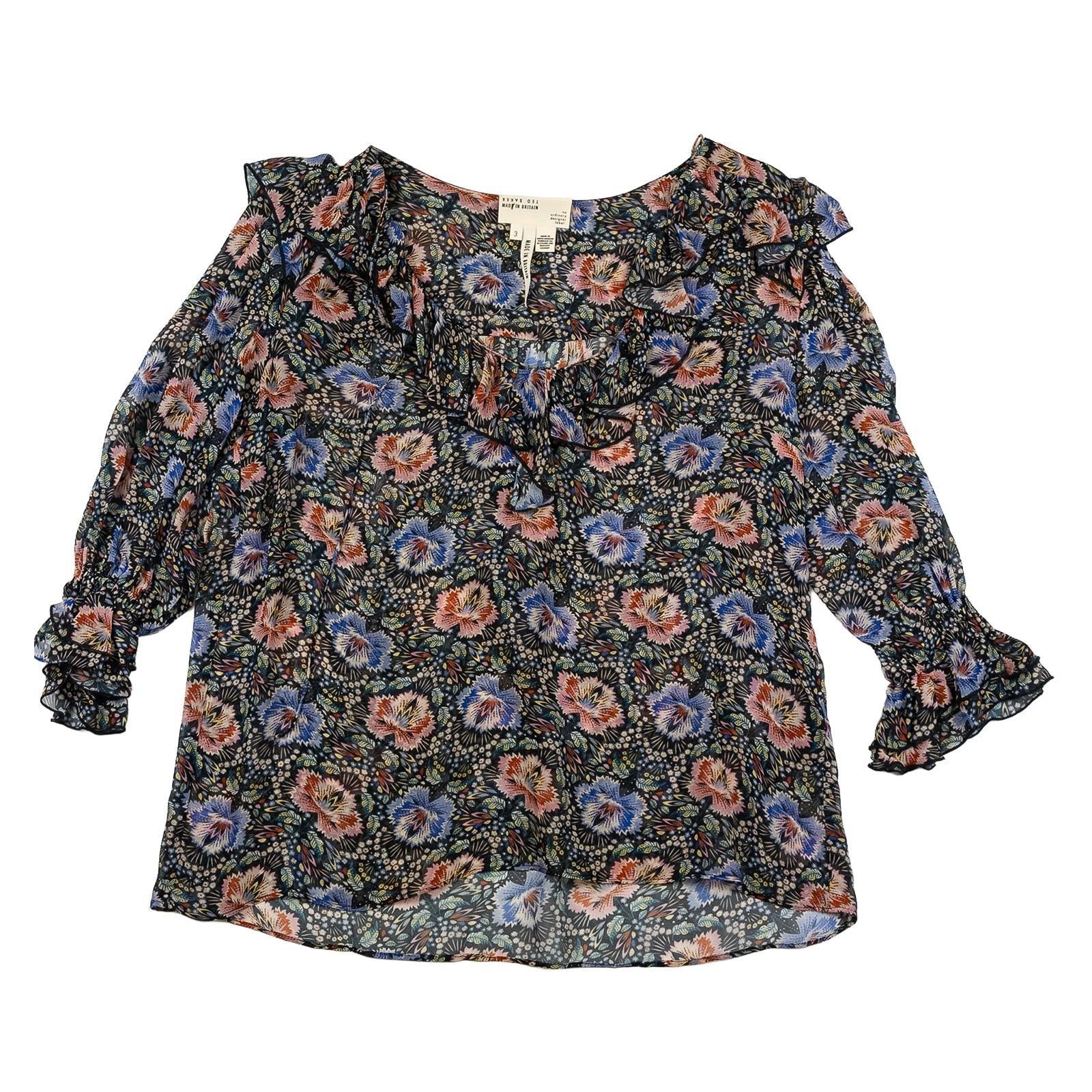 Ted Baker Woman Floral Blouse Size 3 UK 12 Tifnie Sheer Ruffle Made Britain by Ted Baker – | RewearableUK