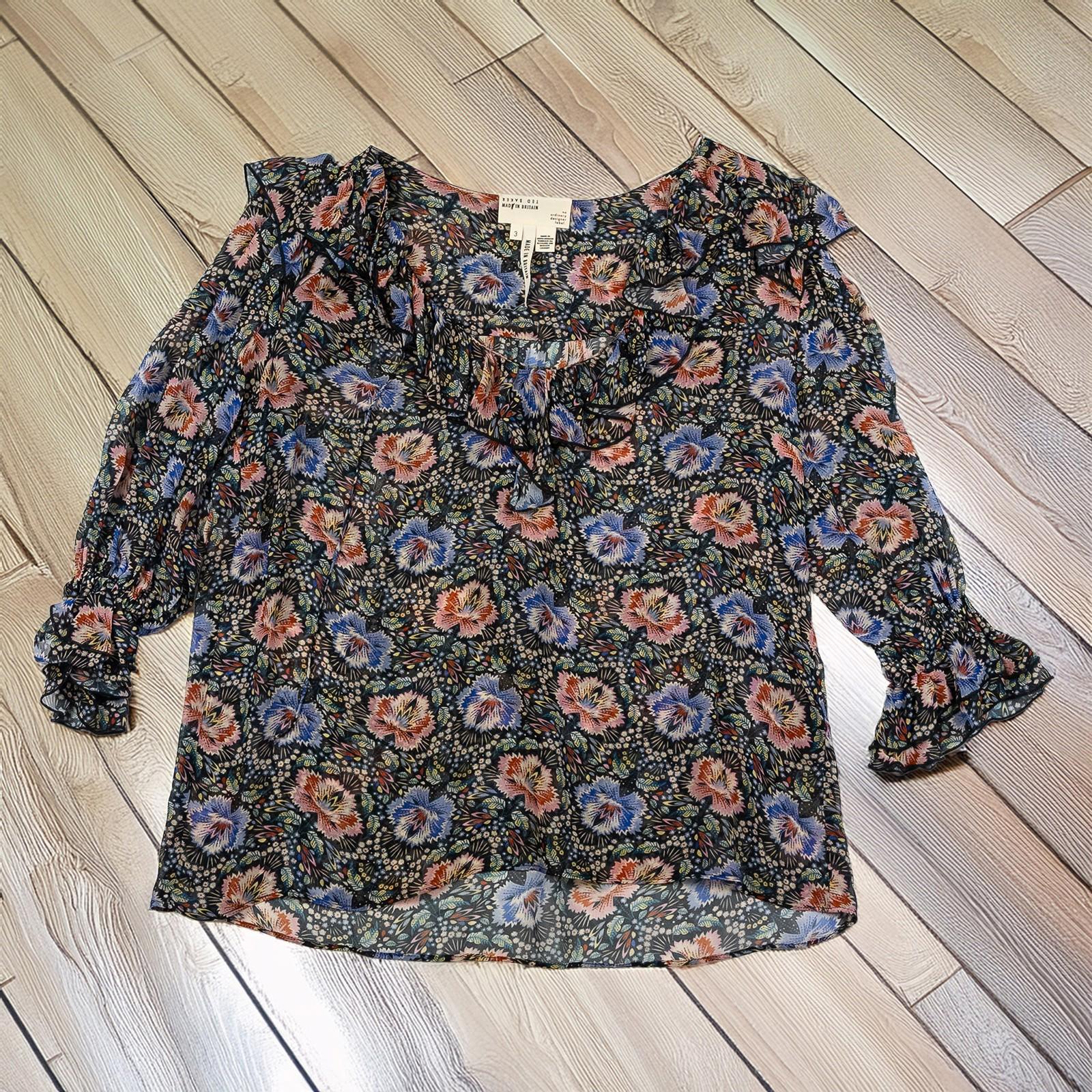 Ted Baker Woman Floral Blouse Size 3 UK 12 Tifnie Sheer Ruffle Made Britain by Ted Baker – | RewearableUK